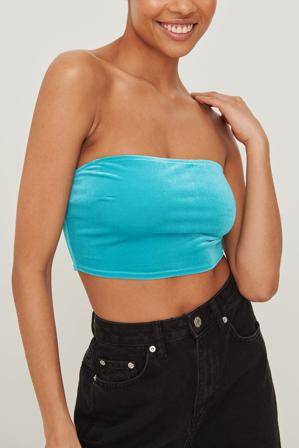 NA-KD Party Haut bandeau en velours - Haut tube - Bleu - XX-Large