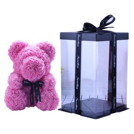 Rosbjörn Konstgjord Blomma Skum Evigt Liv För Alla Hjärtans Dag Gåvor Heminredning 25/40cm Med Presentförpackning Teddy (FMY) pink