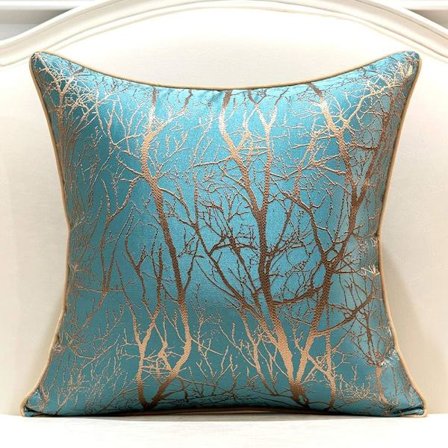 18 x 18 tum fyrkantig tealgrön brun guld trädgren broderi