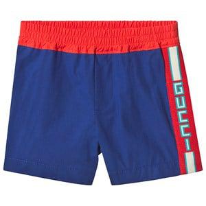 Kids - Gucci Blue Poplin Shorts with Logo Trim 24 months - Shorts - 24 months - Navy