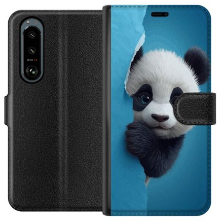 Yhteensopiva Lompakkokotelo Sony Sony Xperia 5 III Söpö panda, joka kurkistaa paperin läpi pehmeässä 3D-kuvituksessa