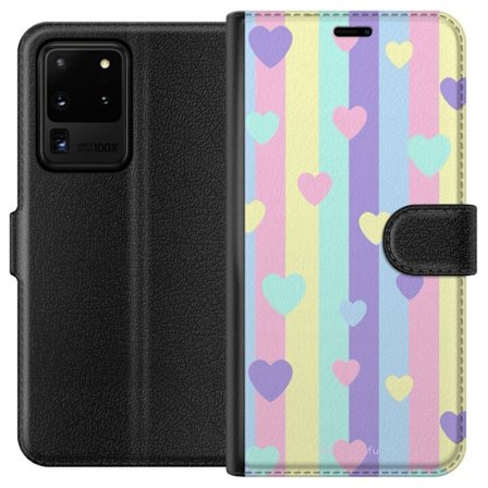 Yhteensopiva Lompakkokotelo Samsung Galaxy S20 Ultra Pastelliraitoja pinkissä, keltaisessa, violetissa ja sinisessä, joissa on hajallaan pehmeitä kawa