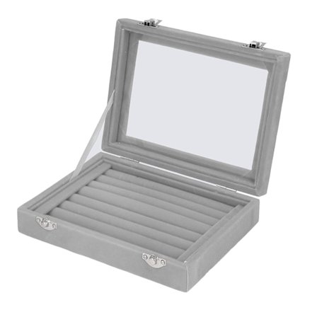 Smykkeskrin med 7 rum, fløjls smykkeholder, opbevaringsdisplay til øreringe, armbånd, grå