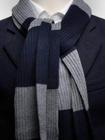 John Henric Men's Marineblau & Grau Schal Gestrickt Size Onesize