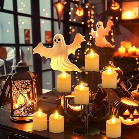 LED-ljus - 12 stycken - Halloween - 3D LED-värmeljus - Jul - Realistiska elektriska ljus - Dimbar - Med fjärrkontroll ...