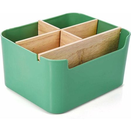 Oppbevaringsboks i tre for skrivebord, Multifunksjonell kontorrekvisitaorganisator, Skrivebordsorganisator, Oppbevaringsboks for penner, fjernkontroll