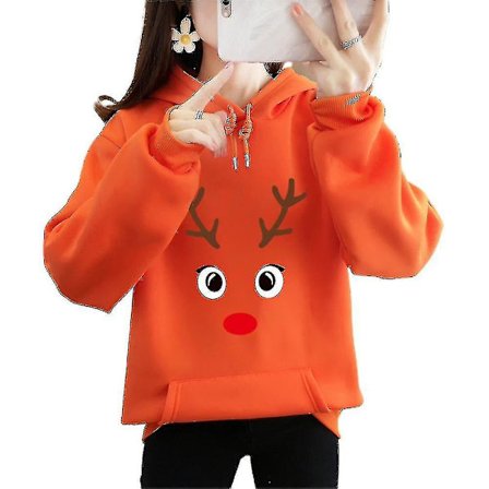 Långärmad tröja med luvtröja för damer med printed