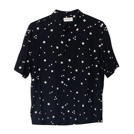Saint Laurent Vintage, Pre-owned Square Print Short Sleeve Button Front Shirt Viscose Zwart, Heren, Maat:L