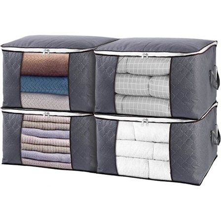 Stor Klädförvaringsväska, 4-pack Garderobsorganisatörer för Täcken, Filtar, Sängkläder, Vikbar