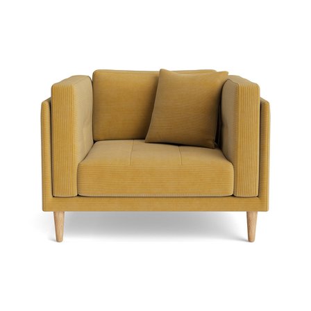 Cali Sessel Ontario Gelb, moderner Einzelsessel in Cord-Optik mit extra breiter Sitzfläche von 72cm, bequemer Polstersessel für Wohnzimmer.