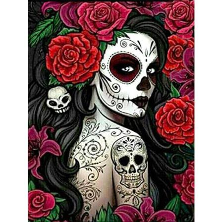 Halloween Diamond Painting För Vuxna, Skull Rose Girl, Diy