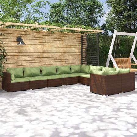 Vidaxl Loungegrupp För Trädgården Med Dynor 9 Delar Konstrotting Brun