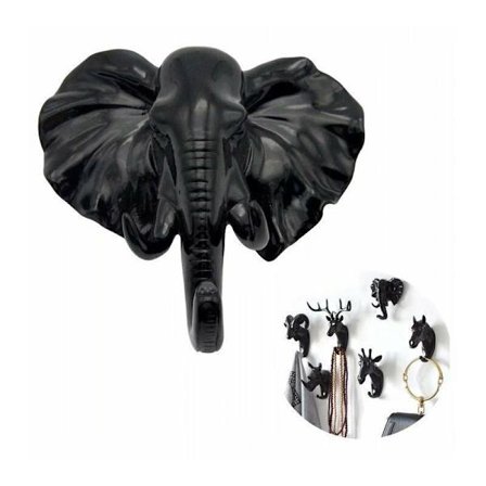 Dyreformet vægkrog, sort elefant, harpiksmateriale