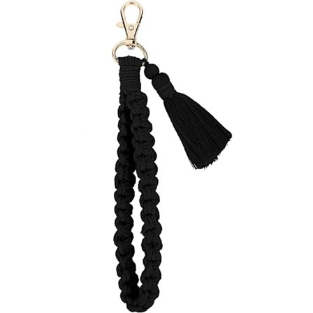 (Svart) Boho handledsnyckelring tofsarmband nyckelring nyckel