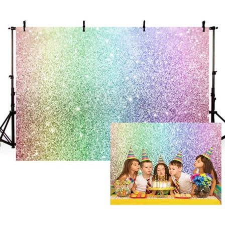 Glitter Regnbue Baggrund Tillykke med fødselsdagen Fest Dekoration til Børn Pige Prinsesse Farverig Enhjørning Glitter Fotografi Baggrund Banner Foto 