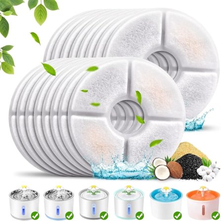 Kattevannfontenefilter, 16-pakning Erstatningsfilter Kompatibelt med 81oz/2.4L Kattevannfontene, Multifiltreringssystem Aktivert Kullfilter
