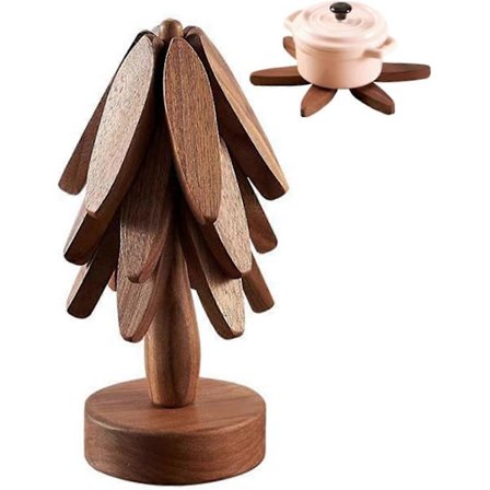 Träunderlägg för Varma Rätter, Träkonst för Underlägg Set om 3 Träunderlägg, Valnöt Isolering Matta Träformad Underlägg för Varma Grytor och Pannor (