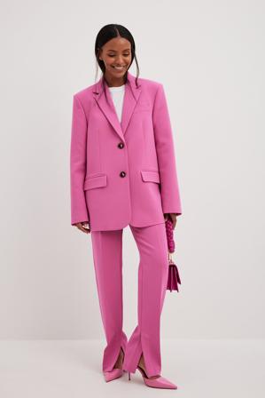 NA-KD Trend Pantalon droit fendu sur le côté - Pantalon tailleur - Rose - EU 36
