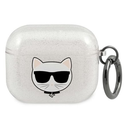 Karl Lagerfeld Glitter Choupette kotelo AirPods 3 - hopea