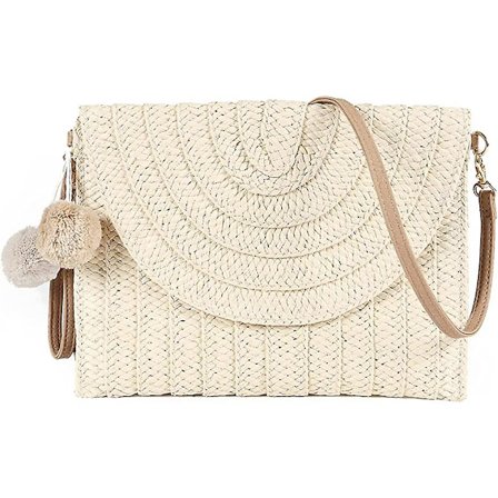 Olki Olkalaukku Kytkimet Naiset Käsinkudottu PomPom Olki Olkalaukku Kesä Rentti Ranta Kirjekuori Lompakko