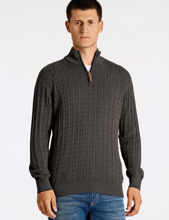 Lindbergh 1/2 Zip Cable Knit - Black - L