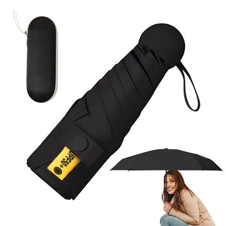 UV-skyddande paraply i fickformat | Lätt och portabelt hopfällbart reseparaply, lätt att bära, skyddar mot regn och sol.