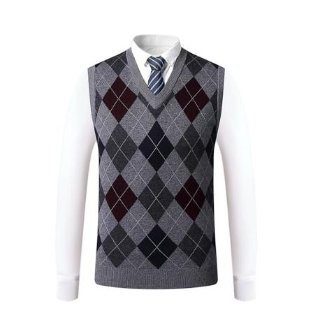 Yynuda Herre Cashmere Pullover Ullblanding Ermeløs Strikket V-halsgenser Grey M
