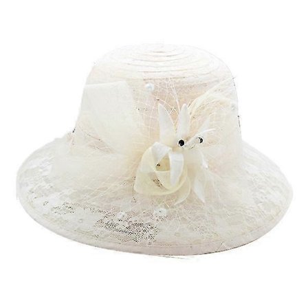 Blondeblomst Mesh Solhat Gennemsigtig Bryllupsfest Blomster Bredskyggede Hatte til Kvinder Sommer