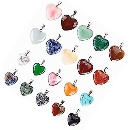 20 Hjerteformede Stenvedhæng Chakra Perler Krystal Charms DIY