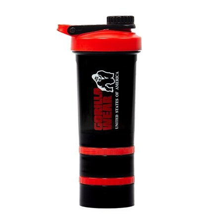 Gorilla Wear Shaker 2 Go Svart/Rød 500 ml + 130 ml x 2