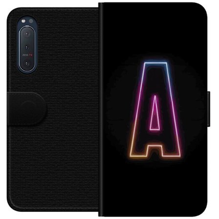 Yhteensopiva Lompakkokotelo Sony Sony Xperia 5 II Minimalistinen neonkirjain A sateenkaarenvärisessä valossa mustaa taustaa vasten modernissa typogr