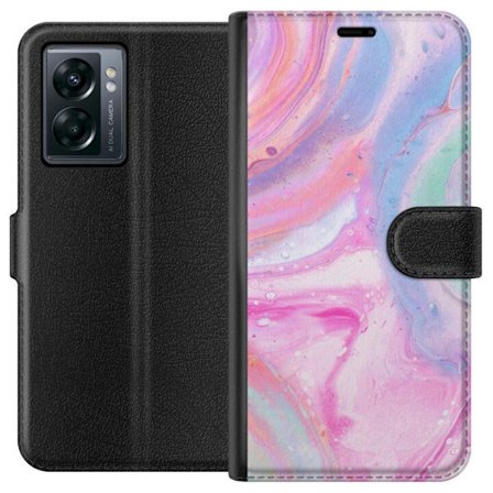 Yhteensopiva Lompakkokotelo OnePlus OnePlus Nord N300 Abstrakti pastellin värinen marmoritaide, jossa on nestemäinen akryyli vaikutus pinkissä, sin