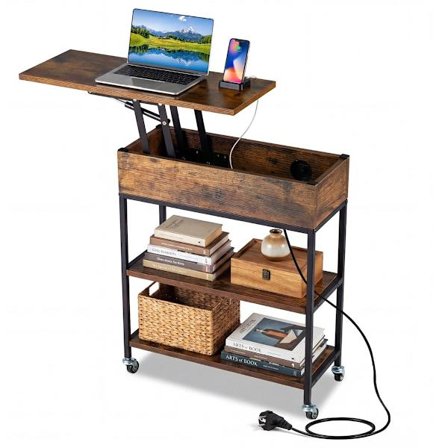 Sidebord med løftefunktion, ladestation og opbevaring