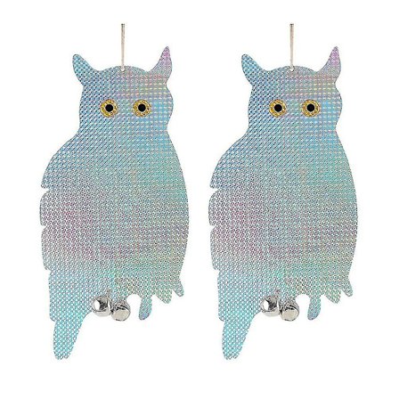 2 kpl Puutarhatarvikkeet Väärennetty pöllö Ripustettava heijastava linnunpelätin Pelottaa lintuja Kyyhkysiä Tikkoja Karkottaa lintuja