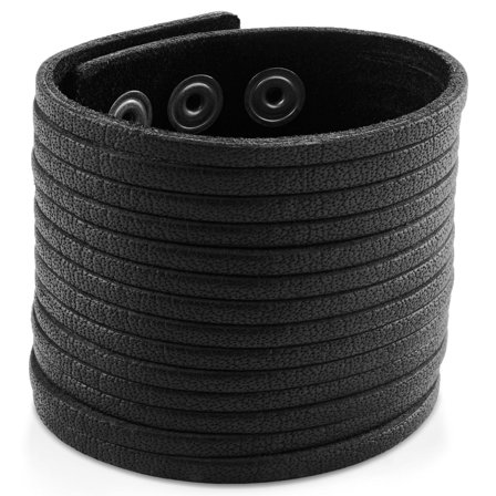 Gladius | Sort Skåret Fuldnarvet Bøffellæder Armbånd til mænd - Brede armbånd