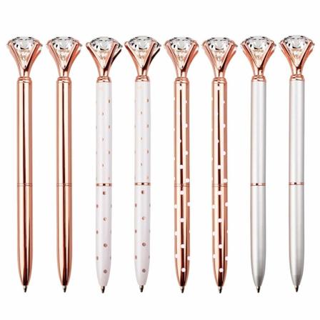Diamantpenn Rose Gold Penn Krystallkulekulepenn Bling Metallkulepenn Kontorrekvisita Svart Blekk Inkluderer Ekstra Pennpåfyll (8 Pakk)