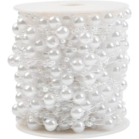 5M Perlekjede Perlet Tråd Hvit Krone Tråd Med Hvite Perler Perlekjede Trådstrenger Perler Bryllup Armbånd Dekorasjon Brud Hår Tilbehør Bryllup