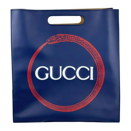 Gucci Vintage, Pre-owned Bag Xl Printed Leather Tote Shopping Bag Snake Dc 33 Blauw, Dames, Maat:ONE Size