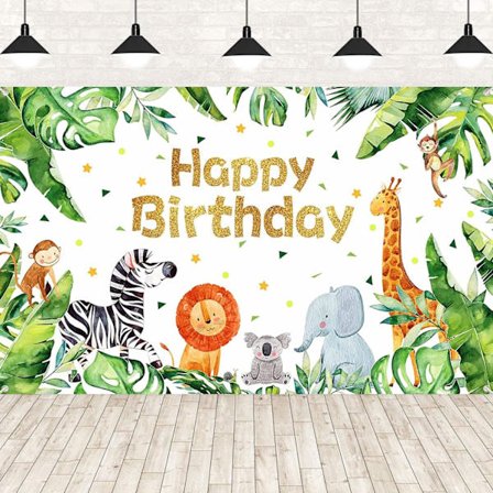 Safari Jungle Fødselsdag Dekorationer Festartikler Dyr Tema Fødselsdag Banner Baggrund Zoo Dyr Fest Dekorationer Foto Baggrund