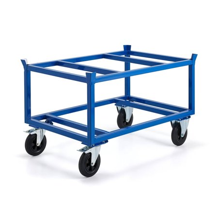 Palettenwagen RAHMEN, Tragkraft 500 kg, Gummiräder Ø 200 mm, Bremsen, 1200x800x795 mm