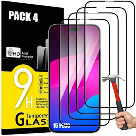 4 helt härdat glas för iPhone 15 Plus 9H Stötsäkert skärmskydd