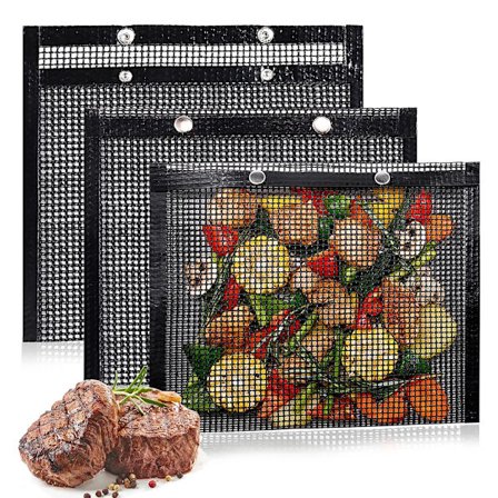 BBQ Grillposer i Mesh - Genanvendelige Grillposer til Udendørs Grill - 3-pak Non-Stick Grillposer til Kul- og El-Grill