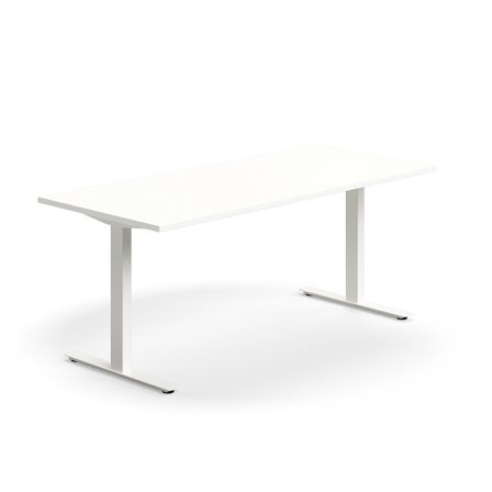 Schreibtisch QBUS, 1800x800 mm, T-Fuß-Gestell, weiß/weiß