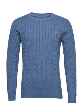 Cotton Cable C-Neck Strikkegenser M. Rund Krage Blå GANT