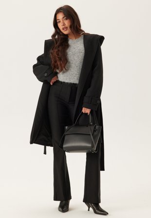 Happy Holly - Hooded Wool Mix Coat - Black
