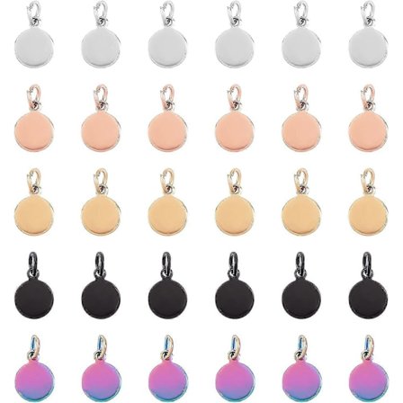 30kpl 8mm 5 Väriä Metalliset Pyöreät Aihio-korut Hypoallergeeniset Ruostumattomasta Teräksestä Valmistetut Riipukset Lenkillä Tyhjiöpinnoitetut Korut 