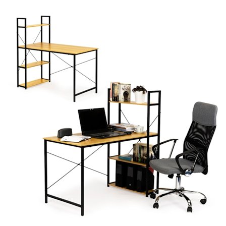 Computerbord i træ med loftshylder