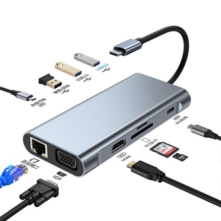 USB 3.0 Type C HUB-adapter till 4K HDMI-kompatibel VGA RJ45 Lan Eth