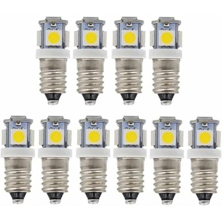 【CA】10 stk. E10 6V Kold hvid LED-pærer 5SMD 0,5W 50LM (Varm hvid)