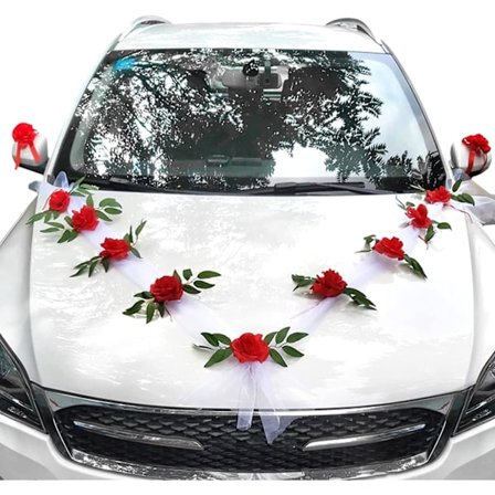 Bånd Bryllupsbil, Bryllupsbil Båndsæt, Rød Luksus Romantisk Rose Bryllupsbil Dekoration, Sommerfugl Bryllupsbil Dekoration Til Bryllup, Fest, Ny